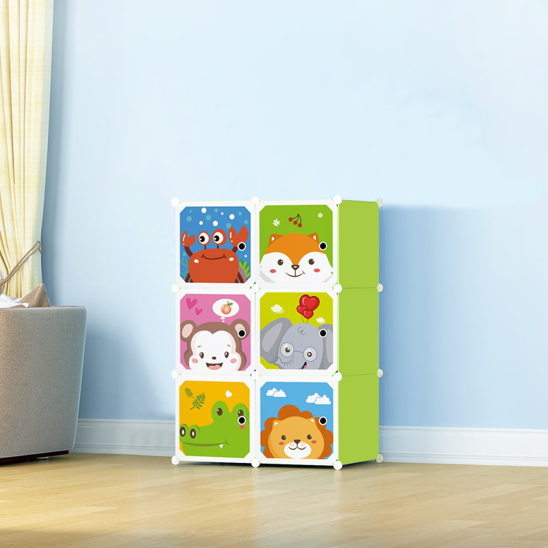 Dulap Modular cu 6 Rafturi – Verde, cu Animăluțe 🐊🐘🐒